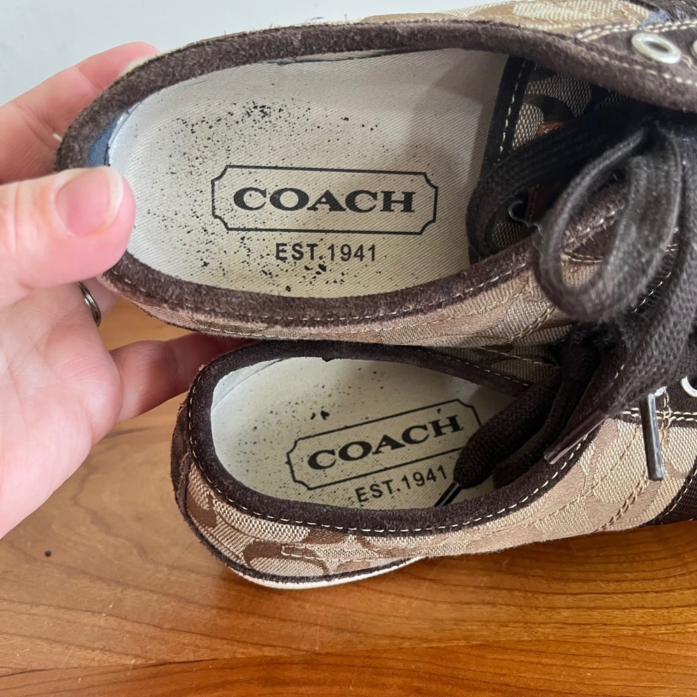 Coach Brad Signature C Monogram Canvas Sneakers Brown Khaki Q900 Mens 10M - Picture 7 of 9